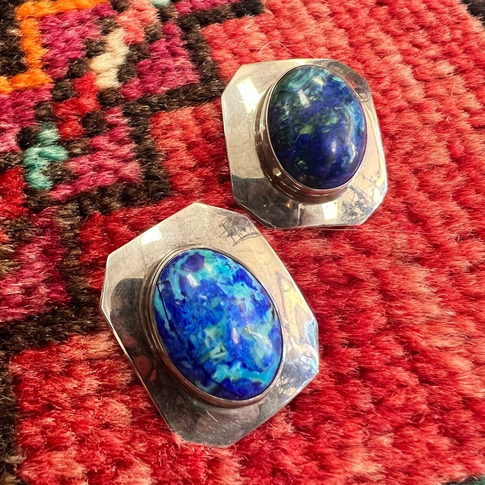 Sterling, silver and blue stone earrings - Picture 1 of 6
